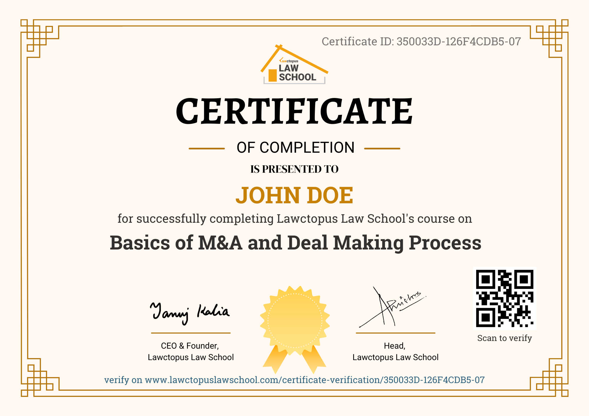 Certificate -Basics of M&A and Deal Making Process