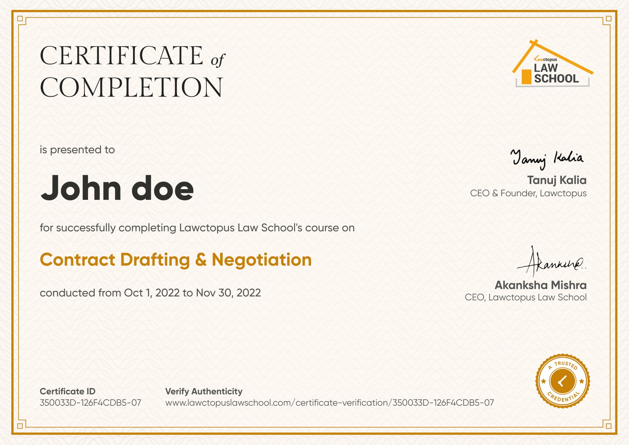 Certificate of completion and merit preview