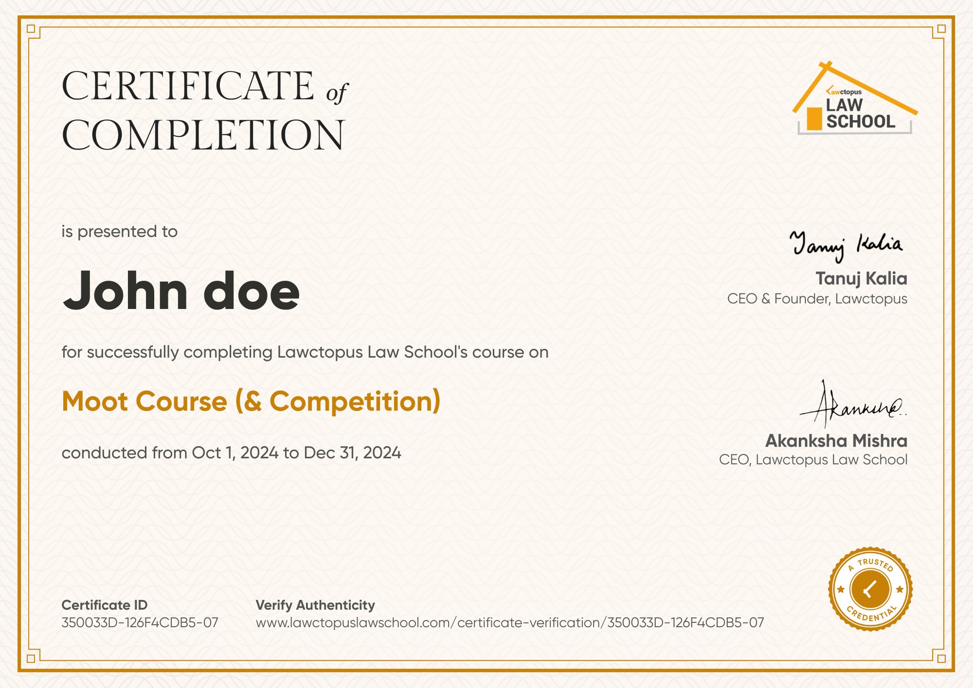 Certificate of completion and merit preview