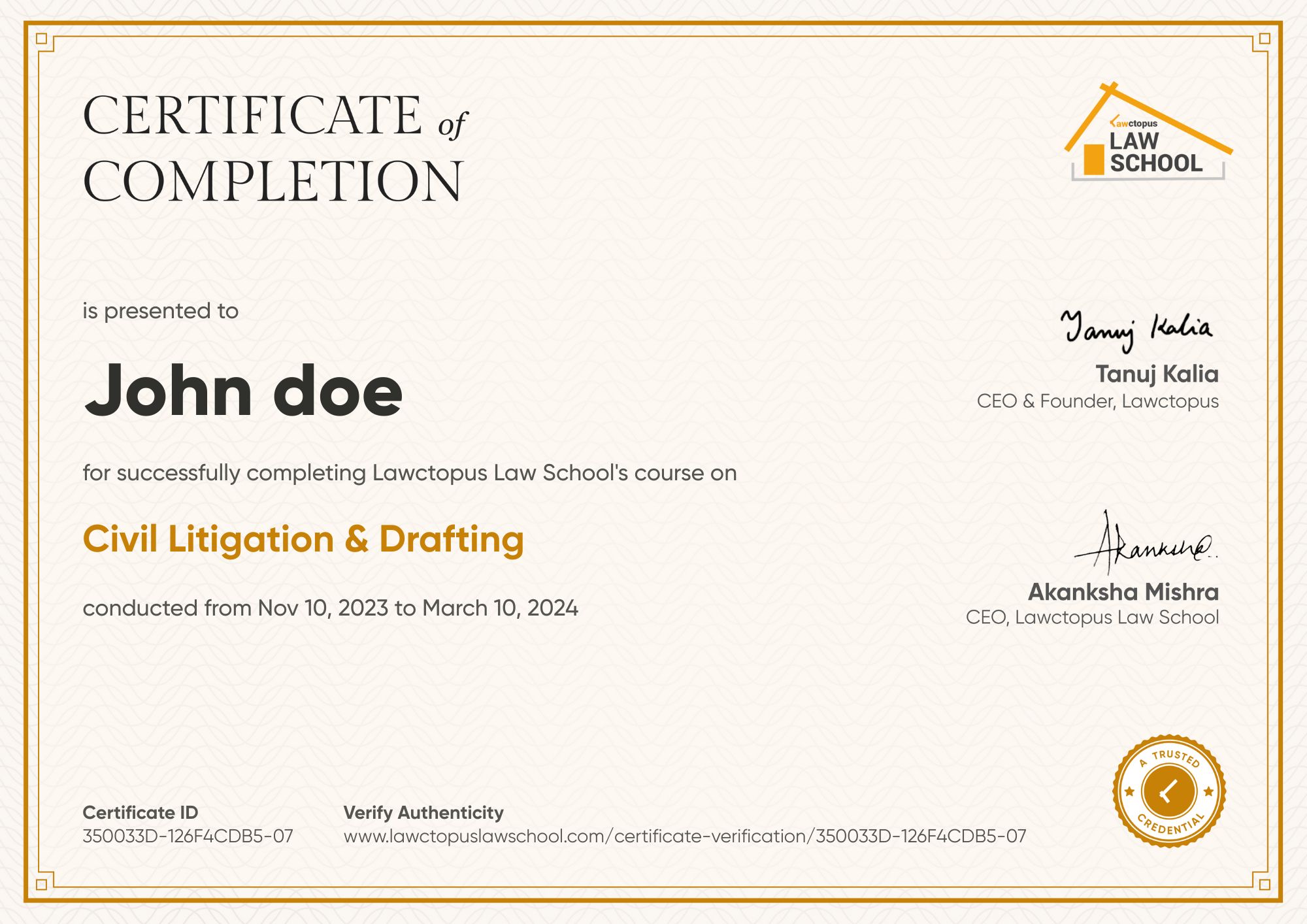 Certificate of completion and merit preview