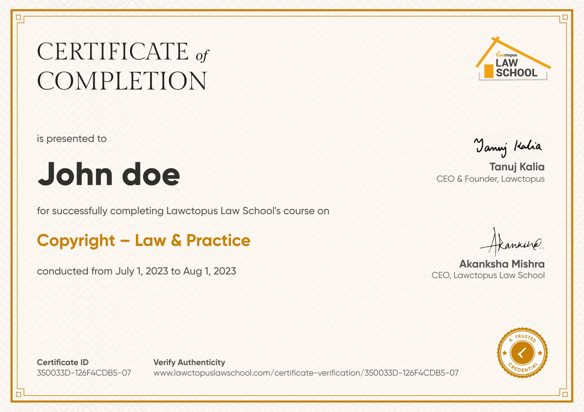 Certificate of completion and merit preview